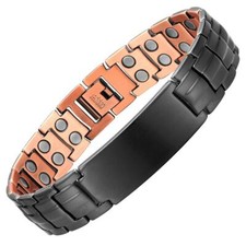Heavy ID Black Copper Link Magnetic Bracelet For Men Pure Solid Copper + Box