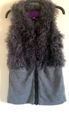 Alley-Oop 100% Lamb Fur & Knit Grey Gilet Vest Size S UK S (6 - 8)
