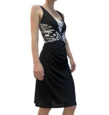 Legatte Marco Fantini Dress Save The Queen Size 14 Chest 35” Black White Ruched