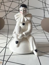 Vintage Pierrot Clown Ceramic Trinket Pot Lid Figure 80s 