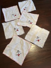 6 Vintage Linen Embroidered Drinks Coasters Possibly 1930’s