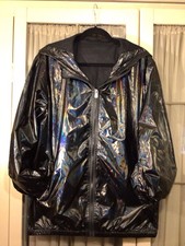 MENS Wet Look/Leather Look Hooded Jacket. 46/48”  Gay/Fetish/Scally Int.