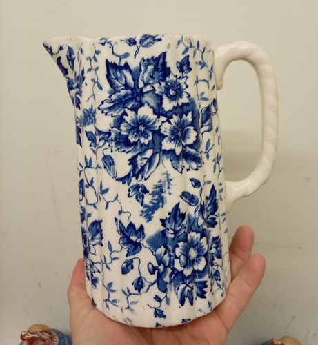 Vintage blue white tall jug - &, jug/