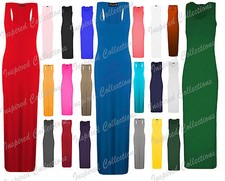 Plus Size Womens Racer Back Plain Maxi Dress Bodycon Sleeveless Ladies Sexy Long