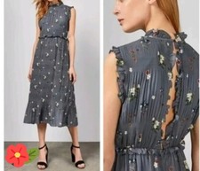 Ted Baker Toppaz Oracle Pleated Midi Dress,  Size 2/UK 10