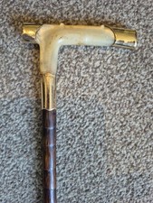 Victorian CS 18ct Rolled Gold Mother Of Pearl Handled Bamboo Walking Cane