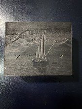 Antique Engraved Wooden Printing Block Yacht