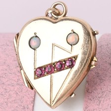 Antique Art Nouveau Jugendstil HEART Fire Opal Gold Plate Charm Pendant Locket