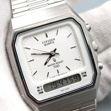 CITIZEN 8950-085493 Vintage 1983 Qz Men's Square Ana-Digi Watch 100M WR New Batt