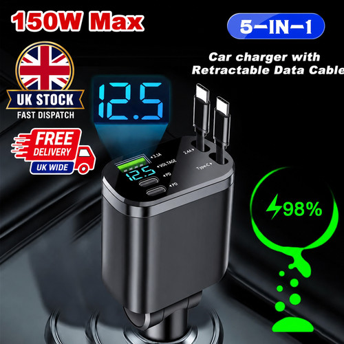 Retractable car charger - 5-in-1,