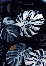 100% Cotton Fabric Large Tropical Leaves Shades of Blue White Patchwork Craft