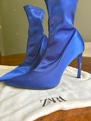 Zara blue satin sock ankle - zara,