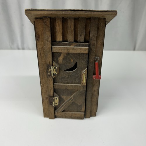 Vtg wooden outhouse with - outhouse, man