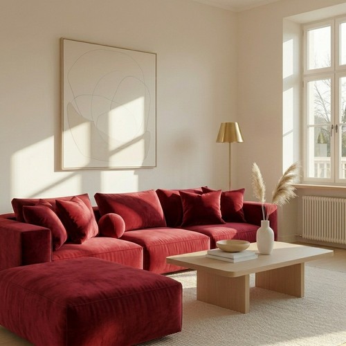 Alan chaise red sofa velvet - chaise,