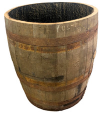 3/4 GENUINE OAK HALF WHISKY BARREL WOODEN GARDEN PLANTER  60CM TALL X 60CM WIDE
