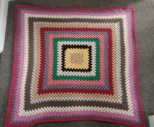 Handmade Crochet Blanket Throw Multicolour Giant Granny Square Afghan Retro
