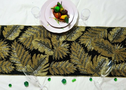Beaded table runner black - beaded, and