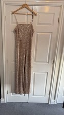 River Island strappy Bandeau Rose gold stretchy sequin Jumpsuit Wide leg UK 16