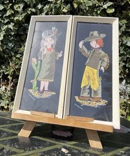 Cowboy And Native American Red Indian Girl Painting On Board R L PEARSON Kitsch