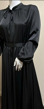 Black Satin Covering Dress Party Evening Eid Modest Size M Uk 10 