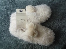 Gorgeous Fat Face Fluffy Ballerinas / Cosy Socks Slippers BNWT Ivory Size 4-7