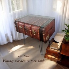 Antique Wooden Suitcase Table