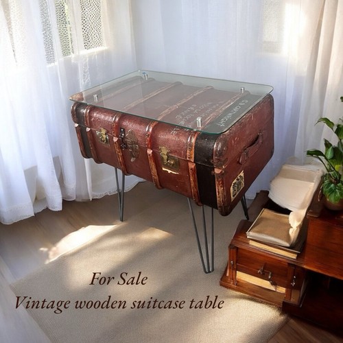 Antique wooden suitcase - suitcase, table