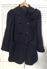 French Connection Women's Navy Ruffle Double Breasted Wool/Cashmere Blend UK 12