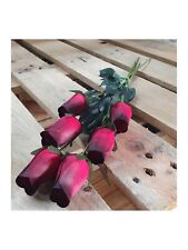 6 Wooden Roses with Leaves