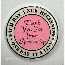 Sponsorship Alcoholics Anonymous Medallion Pink White Silver AA Sober Chip Coin