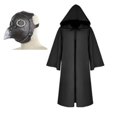 Plague Doctor Schnabel Halloween Cosplay Costume Fancy Dress Black Robe Mask Set
