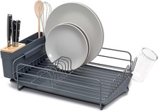 – Premium Dish Drainer – Plate Drying Rack with Cutlery Holder & Drip Tray – Gre