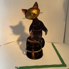 Metal Whimsical Cat Metal Sculpted Wine Bottle Holder Shelf Kitchen Decor 13"
