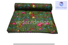 Green Bed Runner Kantha Quilt