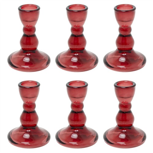 Set red glass candlestick - set,