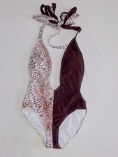 Women's XS Asymmetrical Leopard Print & Brown Monokini NWT