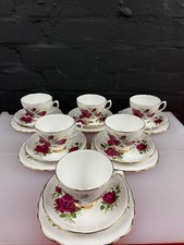 6 x Colclough Deep Red Roses 7981 Tea Trios Cups Saucers and Side Plates Set