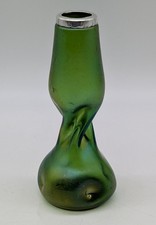 Antique Green Iridescent Glass Loetz-Style Twist Vase WHC Sterling Silver Rim