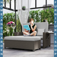 Sofa Come Bed 2 Seate PE-Rattan Daybed with Fire Retardant Sponge Light Grey