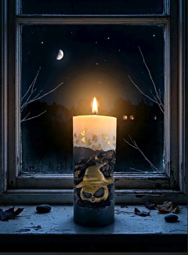 Halloween skull pillar candle - halloween,