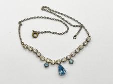 VINTAGE / ANTIQUE ART DECO STYLE PASTE SAPPHIRE GLASS TEARDROP LADIES NECKLACE