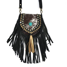 Cowhide Bag Western Fringe Crossbody Leather Navajo Boho Studded Turquise