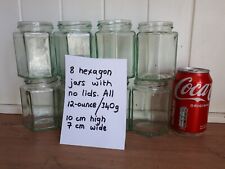 8 Hexagonal Glass Jars 12-ounce/340g NO Lids Clean 10cmx7cm
