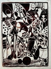 Striking african woodcut print - woodcut,