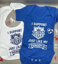 Chelsea FC Personalised Football Novelty Vest BabyGrow and Bib Gift Set FREE P&P