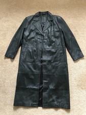 VINTAGE FULL LENGTH REAL LEATHER MATRIX/MILITARY/GOTHIC STYLE BLACK TRENCH COAT