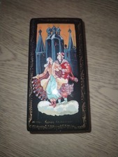 Vintage Russian Black Red Lacquered Wooden Trinket Box The Merchant Kalashnikov