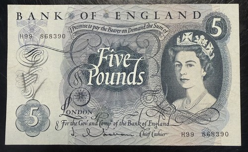 Old five pound note - five,