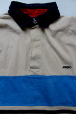 Musto Performance men's rugby shirt small beige & blue l/s cotton LSHTA574