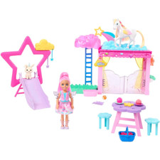 Barbie Chelsea Doll and Baby Pegasus Playset Toy Set with Stable Pet Bunny
